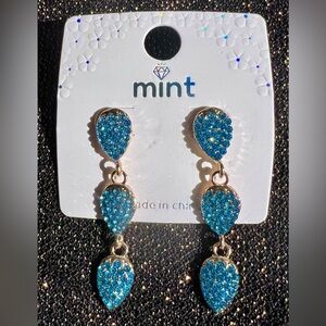 Blue Sparkly Crystal Gold Dangle
Earrings by Mint - New
